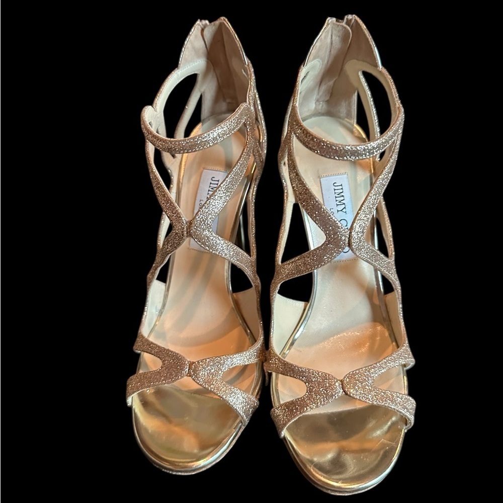 Jimmy Choo Gold Crystal Embellished Heels - Picture 4 of 6